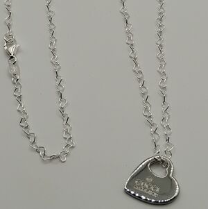 Gucci Silver Heart Charm On A Heart Link Chain 925 Silver Necklace *AUTHENTIC*